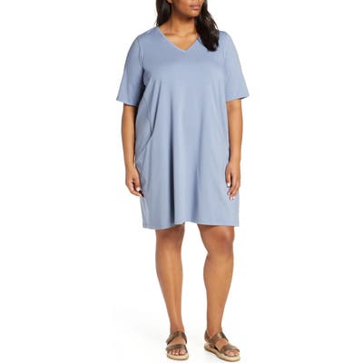 Plus Size Eileen Fisher Organic Cotton Jersey Shift Dress, Blue