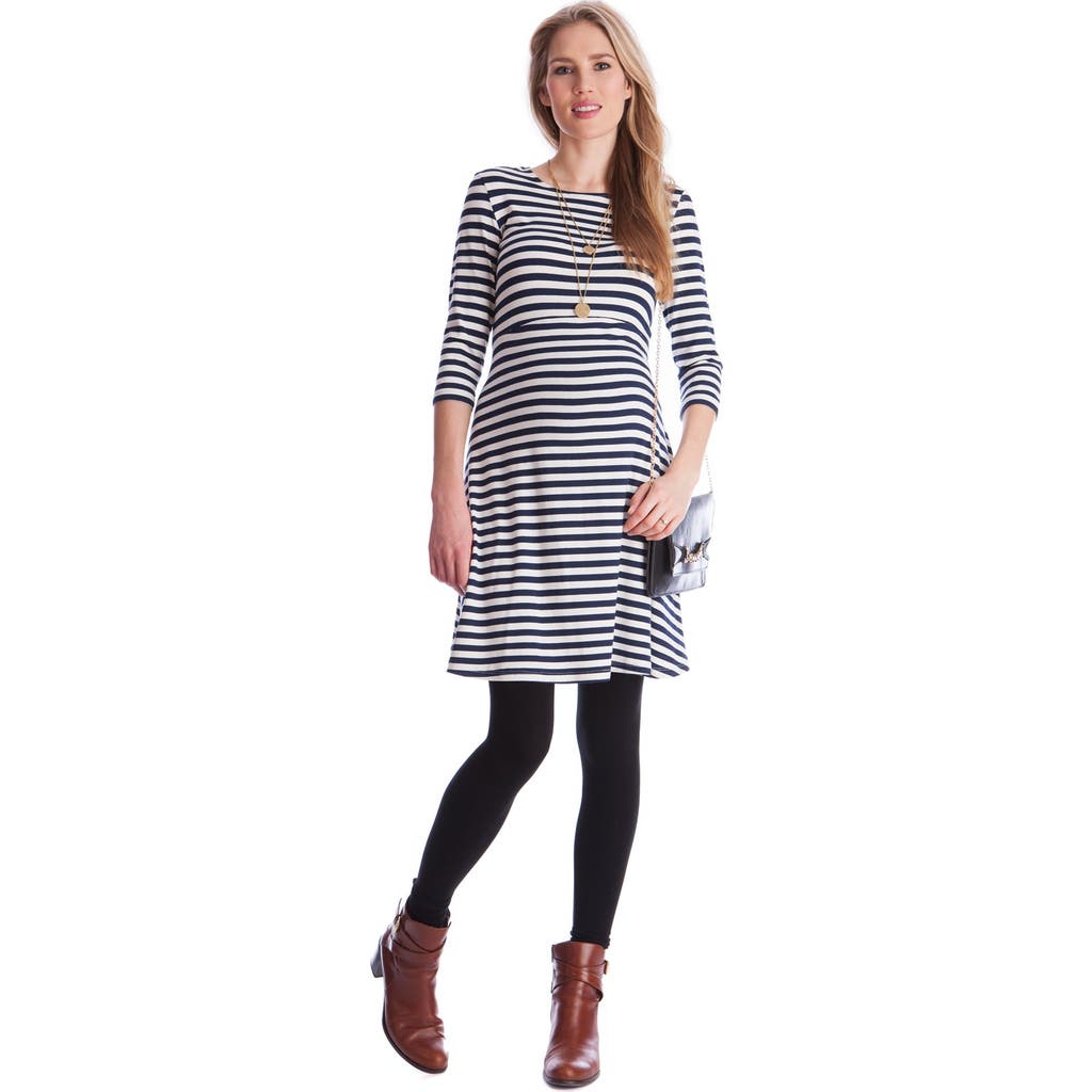 Seraphine Stripe Nursing Dress In Navy