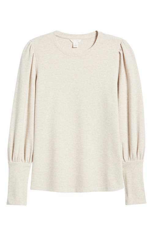 Shop Caslonr Caslon(r) Crewneck Puff Sleeve Rib Top In Beige Oatmeal Light Heather