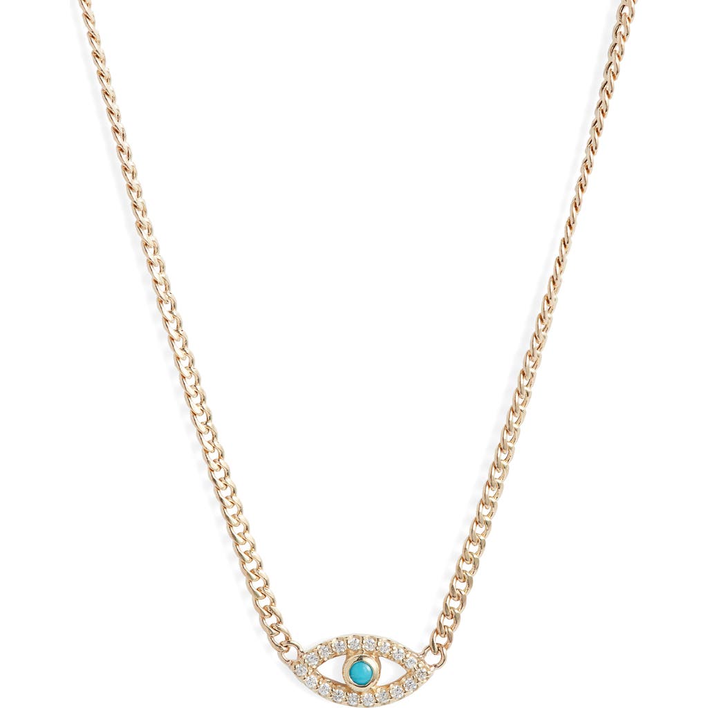 Zoë Chicco Evil Eye Turquoise & Diamond Pendant Necklace In Gold