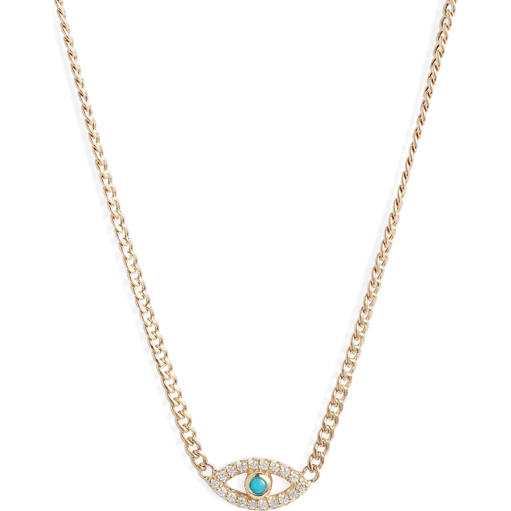 Zoë Chicco Evil Eye Turquoise & Diamond Pendant Necklace In Yellow Gold