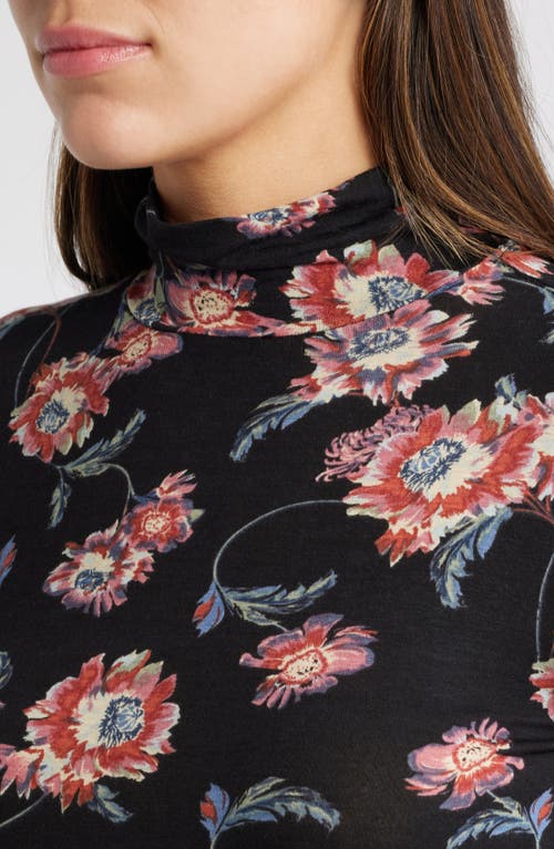 Shop Treasure & Bond Sheer Layering Turtleneck In Black Wander Floral