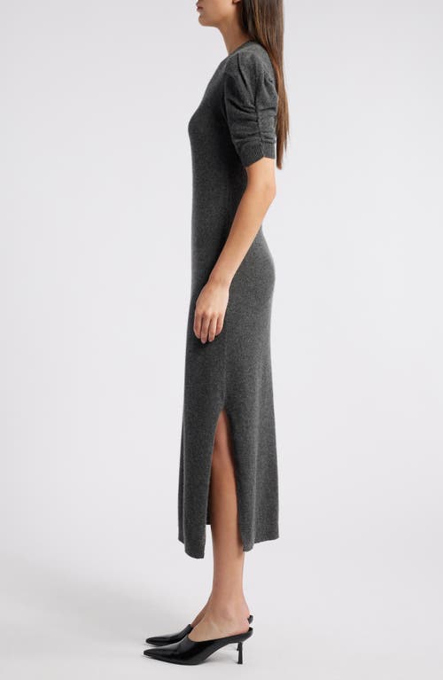 Shop Frame Ruched Sleeve Recycled Cashmere & Recycled Wool Sweater Dress In Dark Gris Heather