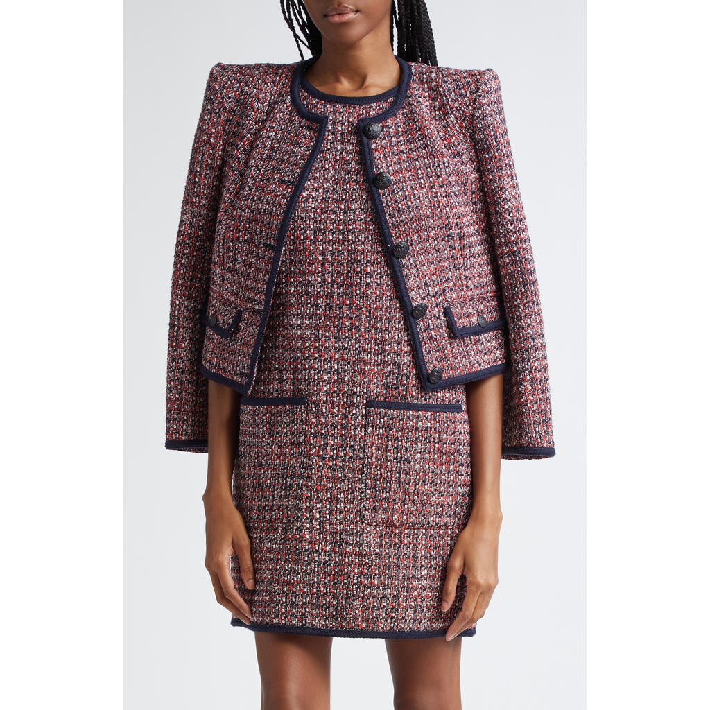 Veronica Beard Ceres Metallic Cotton Blend Tweed Jacket In Red Blaze/navy Multi
