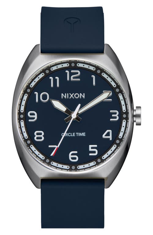 Nixon Mullet Silicone Strap Watch in Silver /Teal at Nordstrom
