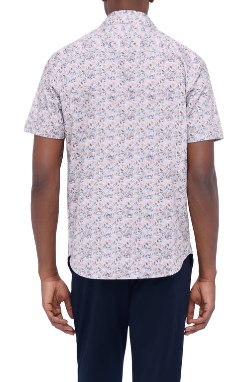 Shop Bugatchi Miles Ooohcotton® Leaf Print Short Sleeve Button-up Shirt In Dusty Rose