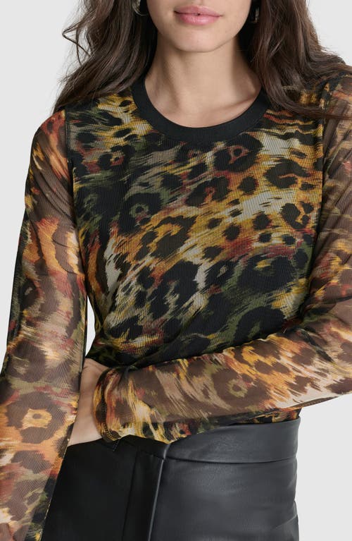 Shop Dkny Print Long Sleeve Mesh Top In Orange Leopard