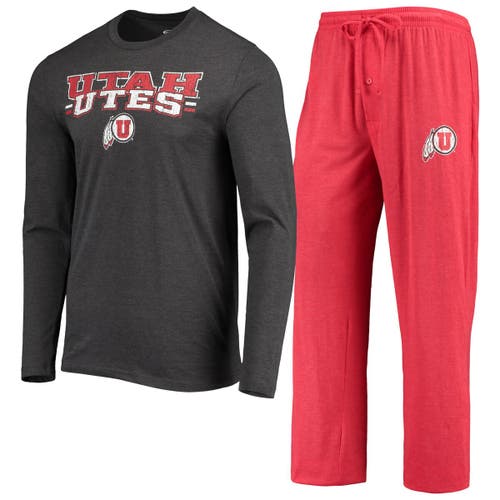 Men's Concepts Sport Red/Heathered Charcoal Utah Utes Meter Long Sleeve T-Shirt & Pants Sleep Set