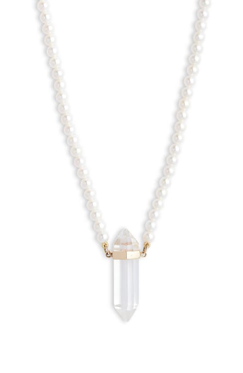 Poppy Finch Quartz Pendant Cultured Pearl Necklace in Gold at Nordstrom, Size 18