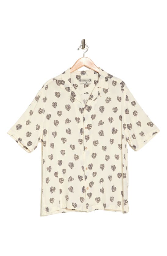 Shop Allsaints Snakeskin Heart Relaxed Fit Button-up Camp Shirt In Ecru