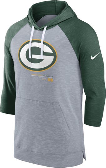 Nike /heather Green Green Bay Packers Raglan 3/4-sleeve Pullover