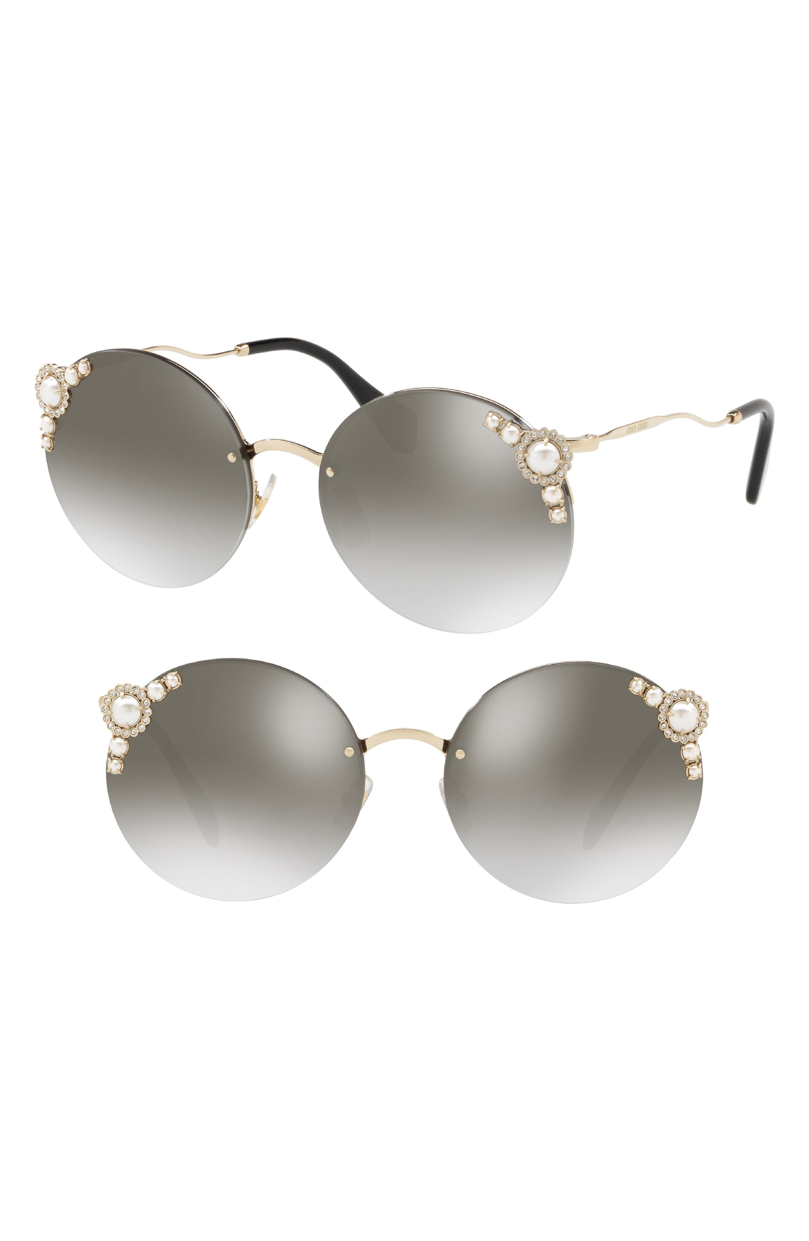 Miu Miu 60mm Gradient Embellished Sunglasses in Grey Gradient Mirror at Nordstrom
