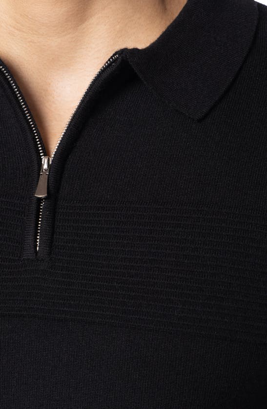 Spring + Mercer Ottoman Accent Short Sleeve Half-zip Sweater In Black