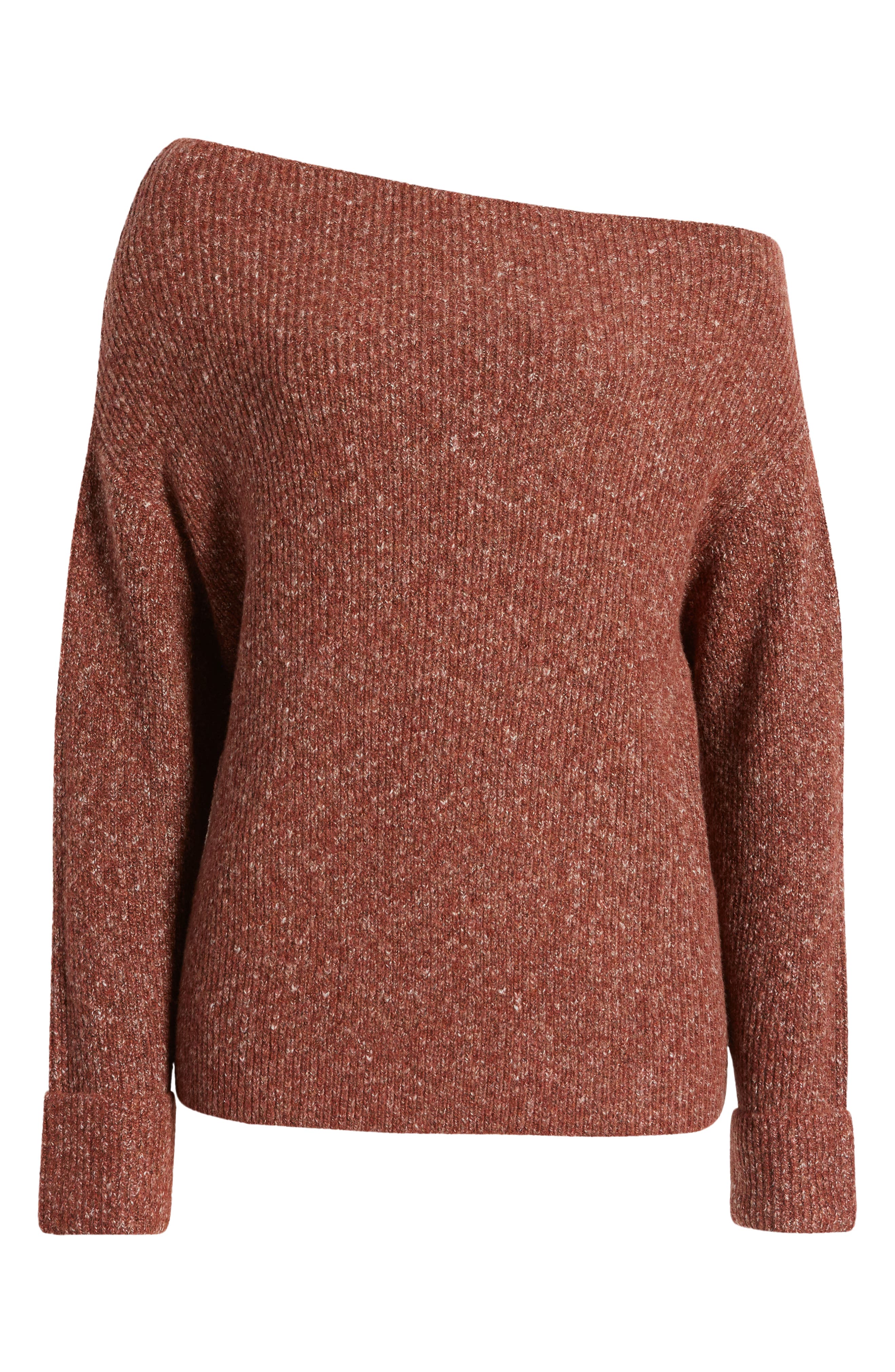 Treasure Bond One-Shoulder Rib Sweater in Rust Russet Smart Closet