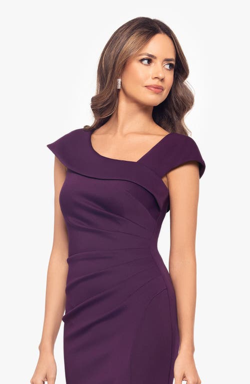 Xscape Evenings Asymmetric Neck Scuba Trumpet Gown In Plum