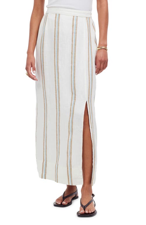 Madewell Stripe Linen Column Skirt Olive Surplus at Nordstrom,
