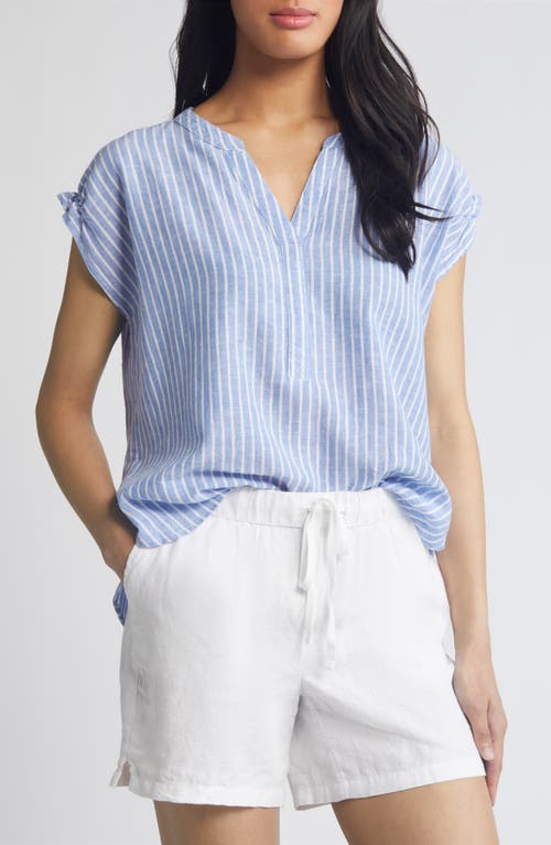 beachlunchlounge Ana Stripe Linen & Cotton Top Blue at Nordstrom,