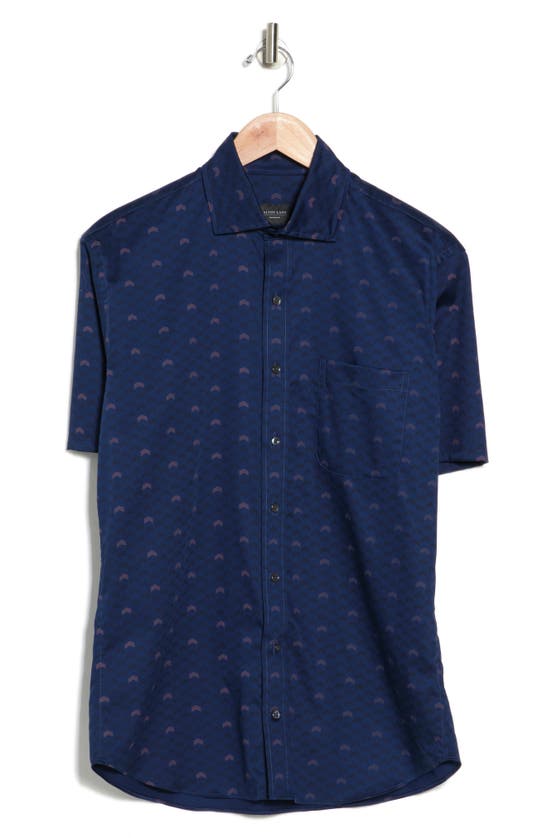 Alton Lane Dylan Print Stretch Cotton Short Sleeve Button-up Shirt In Blue Chevron