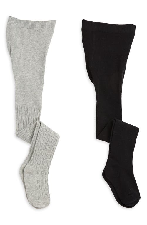 Capelli New York Kids' Assorted 2-Pack Cotton Blend Tights in Grey Combo 