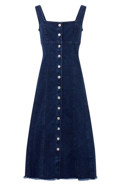 French Connection Arywode Sleeveless Fray Hem Denim Midi Dress In Mid Wash