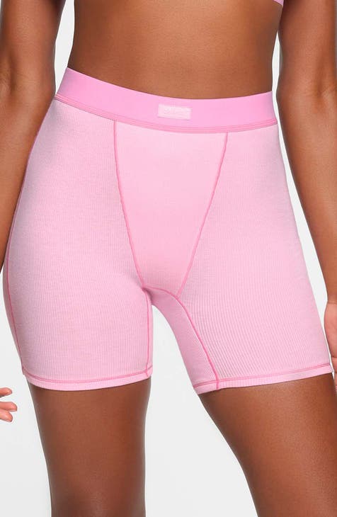 SKIMS Cotton Jersey T-Shirt in Pink & Cotton Rib Boxer Set in Sugar Pink,  SMALL