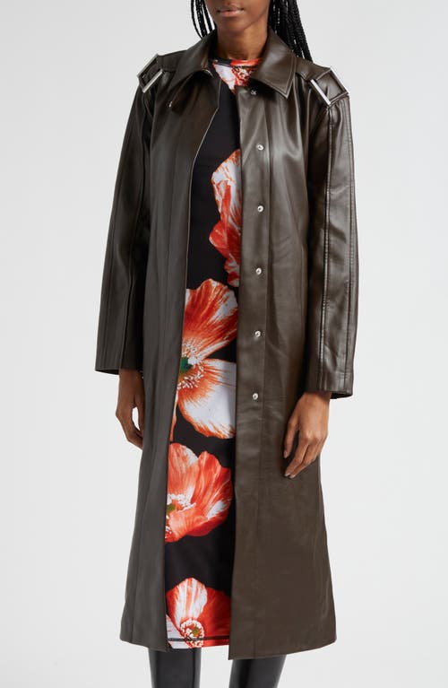 Shop Stine Goya Oversize Faux Leather Trench Coat In Chocolate