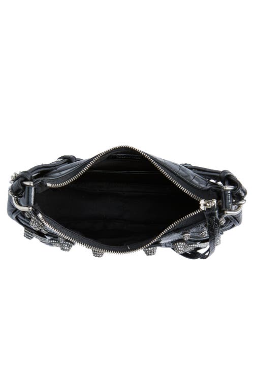 Shop Balenciaga Mini Le Cagole Leather Crossbody In Black/silver