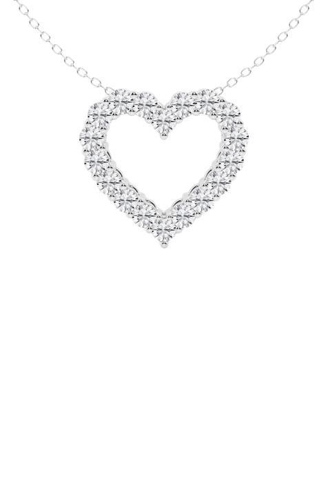 14K White Gold Lab Grown Diamond Heart Pendant Necklace