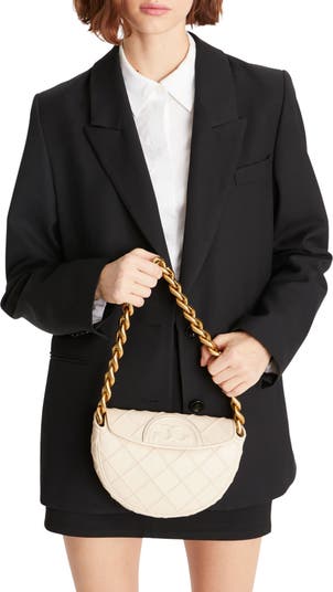 Tory Burch Mini Fleming Soft Crescent Shoulder Bag in New Cream