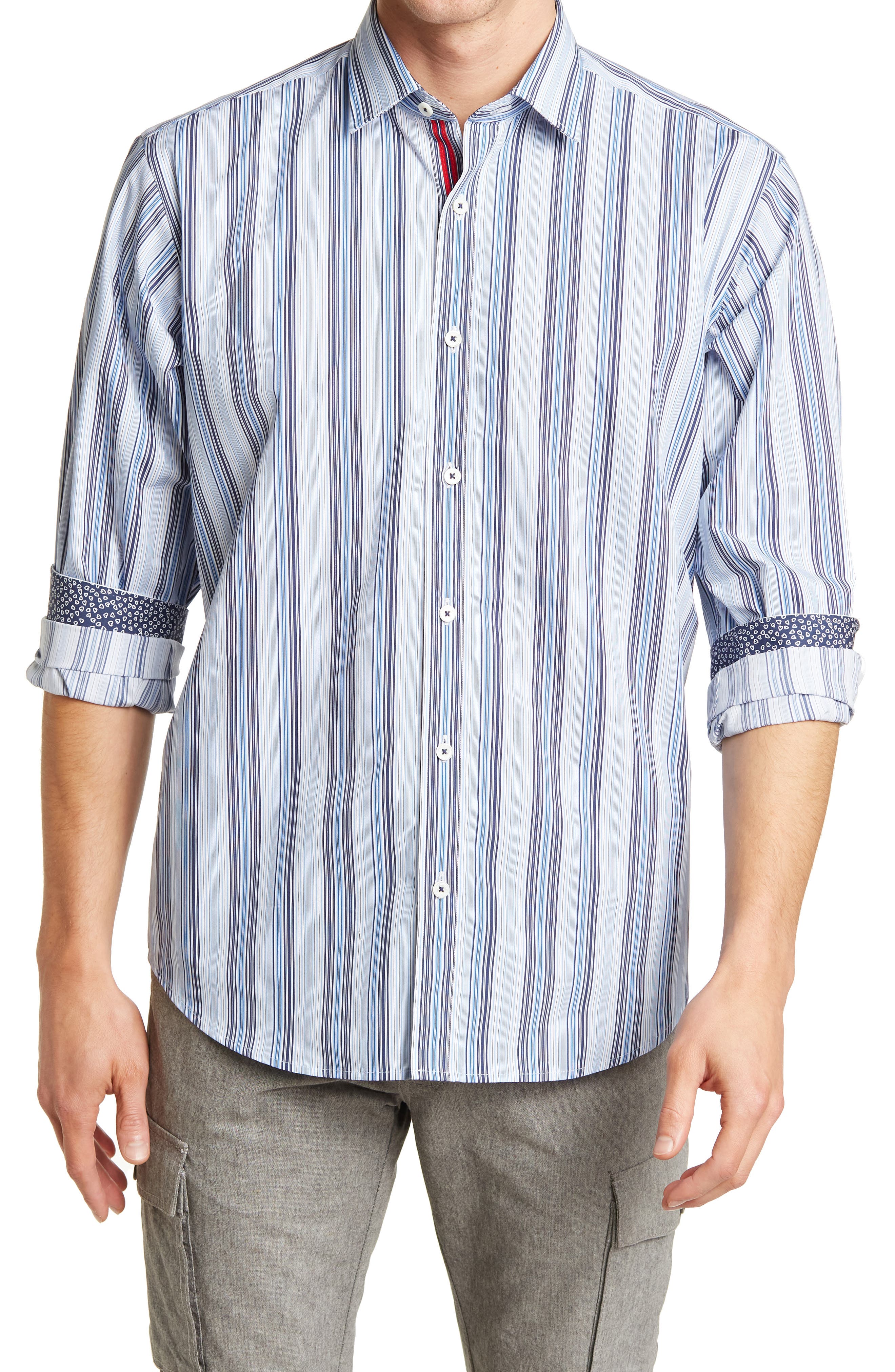 BUGATCHI Long Sleeve Stripe Print Woven 