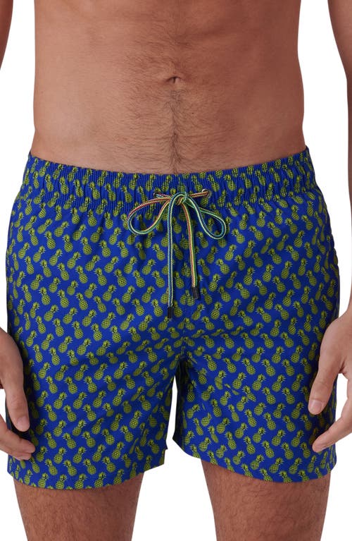 Shop Bugatchi Print Archer Mid Length Swim Trunks In Royal