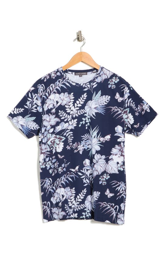 Slate & Stone Tropical Print Crewneck T-shirt In Blue Floral Print