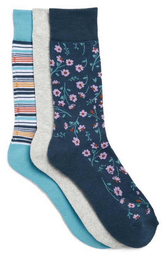 Nordstrom Rack Cushioned Patterned Crew Socks In Teal Abyss Botanical Multi