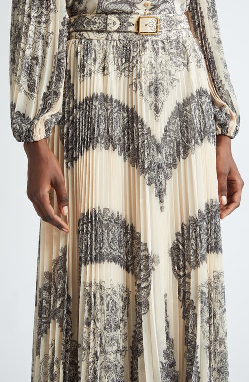 Shop Zimmermann Sunray Pleated Belted Maxi Skirt In Tea Paisley