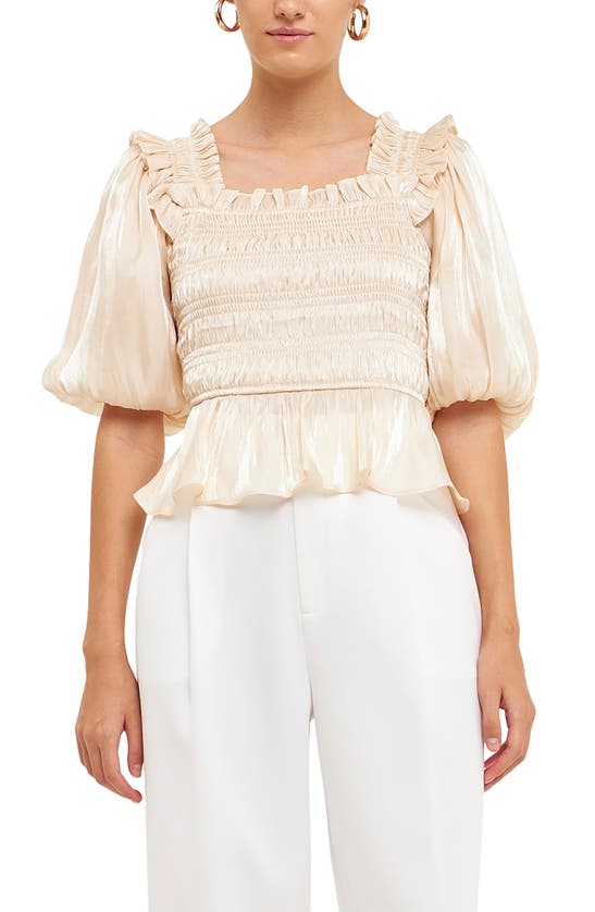 Endless Rose Sheen Smocked Blouse In Cream