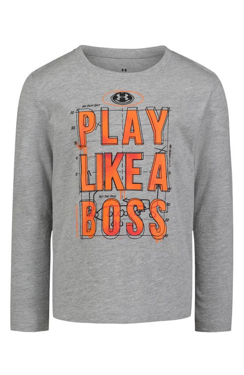 Shop Under Armour Kids' Play Like A Boss Long Sleeve Performance Graphic T-shirt In Mod Gray