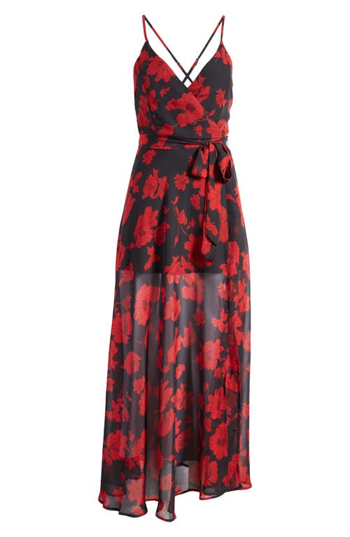 Shop Lulus Floral Dress In Black/red