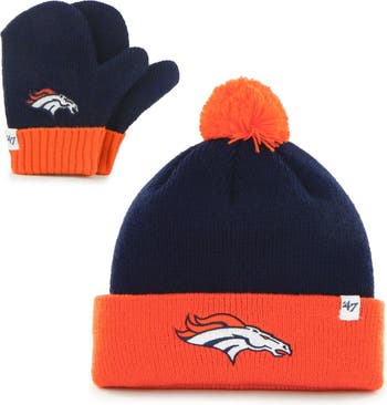 47 Toddler '47 Navy/Orange Denver Broncos Bam Bam Cuffed Knit Hat with Pom  and Mittens Set