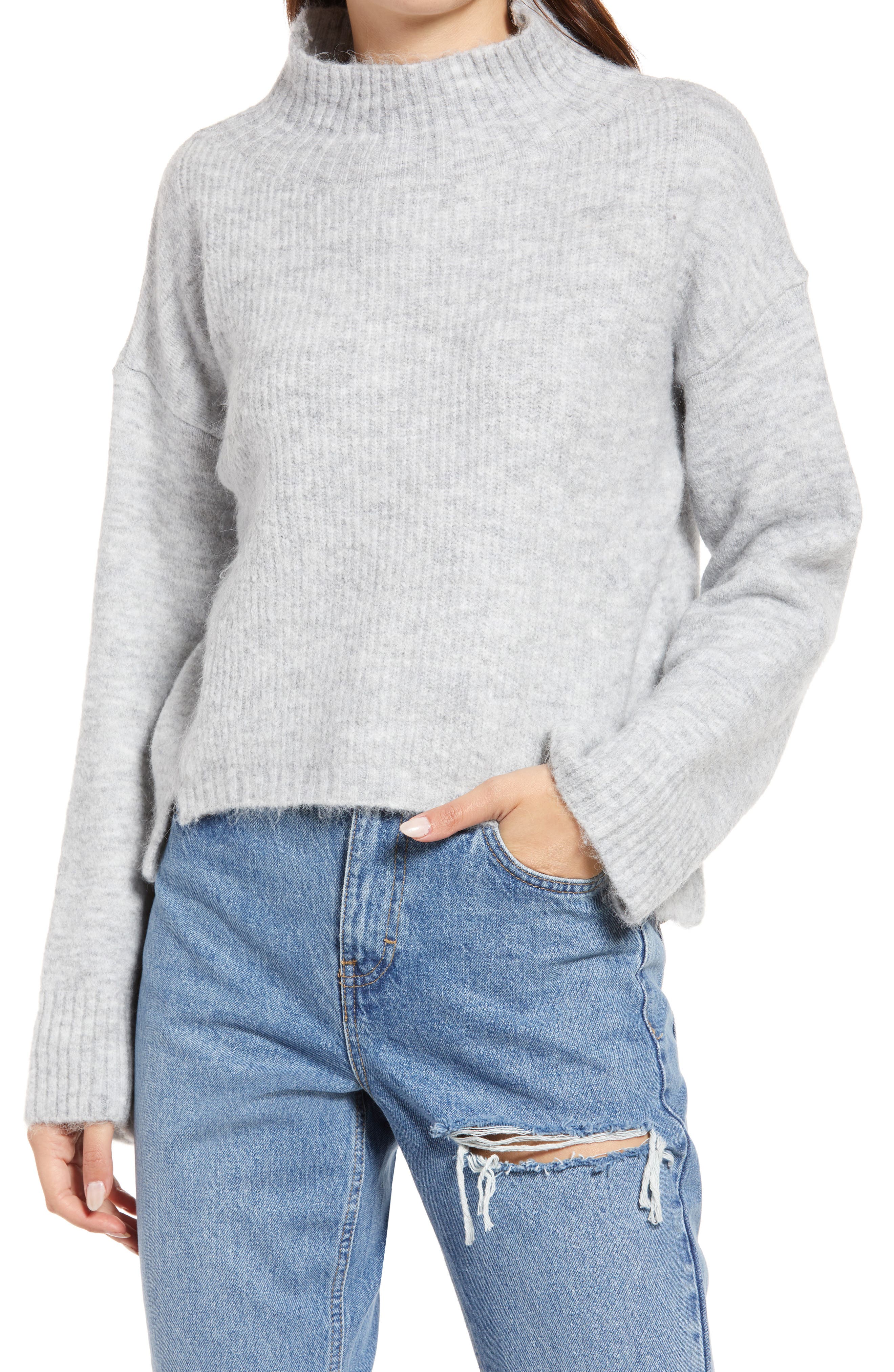 gray mock neck sweater