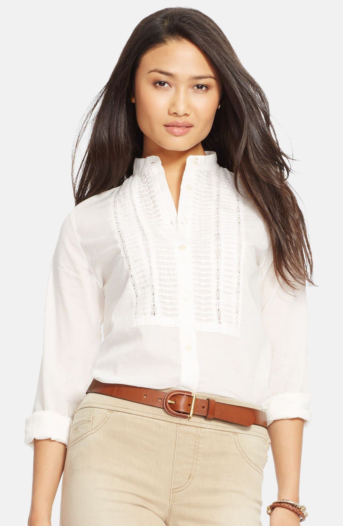 Lauren Ralph Lauren Lace Trim Cotton Voile Blouse Nordstrom