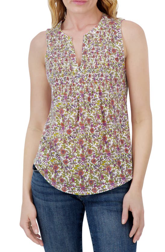 Shop Lucky Brand Smocked Tank In Red Floral Multi