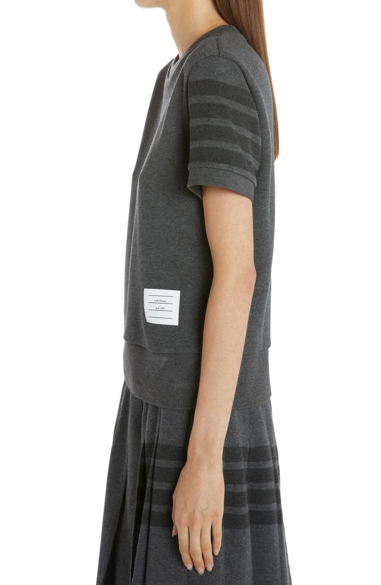 Thom Browne 4-Bar Short Sleeve Cotton Sweater, Alternate, color, 