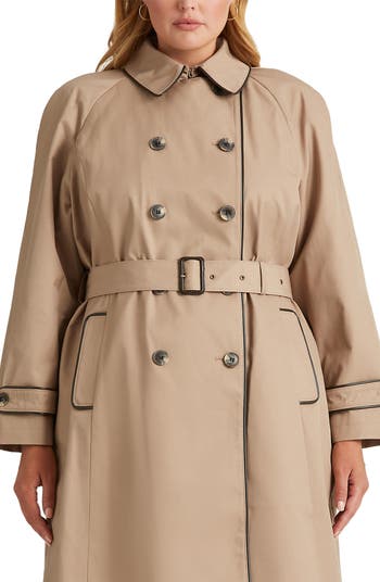 Water Repellent Cotton Blend Belted Trench Coat