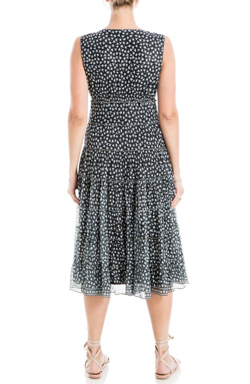 Max Studio V-neck Sleeveless Mesh Midi Dress In Black/cream Clover Disc