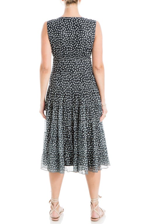 Shop Max Studio V-neck Sleeveless Mesh Midi Dress In Black/cream Clover Disc