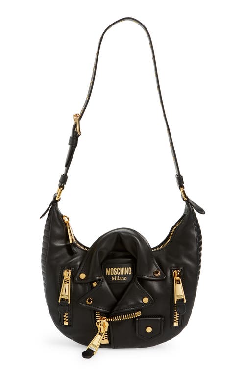 Moschino Moto Jacket Hobo Bag in Fantasy Print Black at Nordstrom