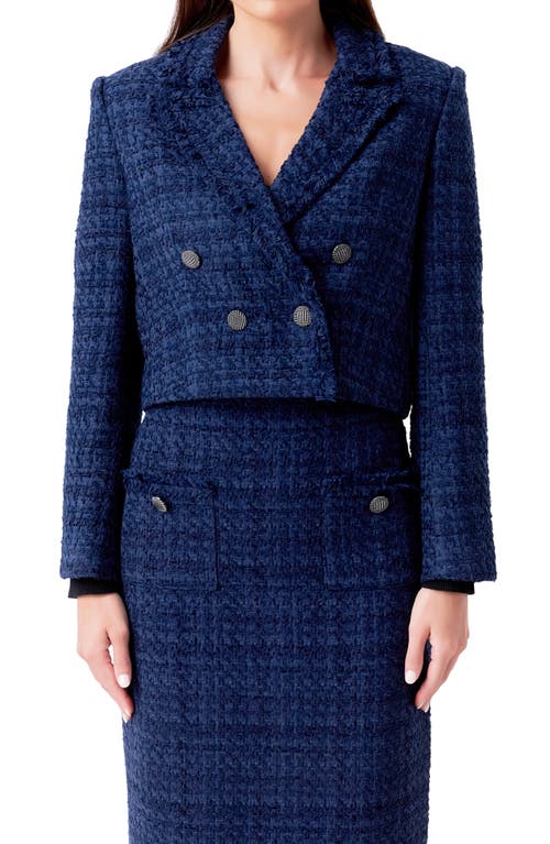 Shop Endless Rose Bouclé Tweed Jacket In Navy