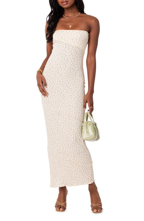 EDIKTED Lynn Rib Strapless Maxi Dress Cream at Nordstrom,