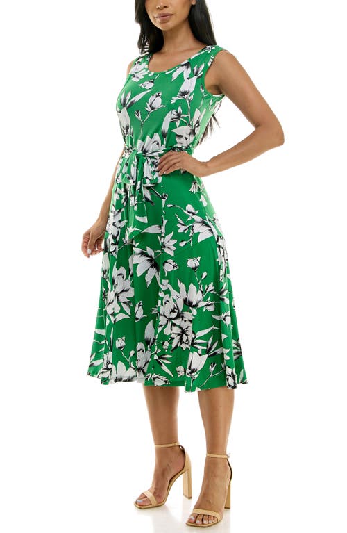Shop Nina Leonard Crewneck Sleeveless Midi Dress In True Green/ivory
