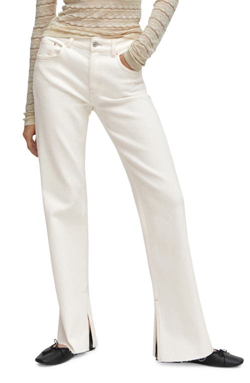 MANGO Split Raw Hem Mid Rise Straight Leg Jeans in Off White at Nordstrom, Size 6